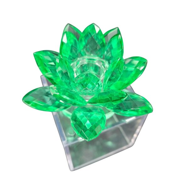 Shannon Crystal Emerald Green Crystal Lotus Candle Holders Godinger NIB JJ3973 - Picture 14 of 15